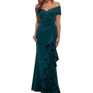 Xscape Teal Off-Shoulder Wedding Dress